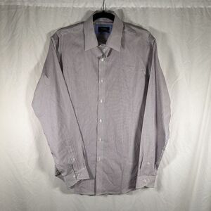 Esquire Dress Shirt Mens 15.5 34 35 White Red Striped Button Up Long Sleeve